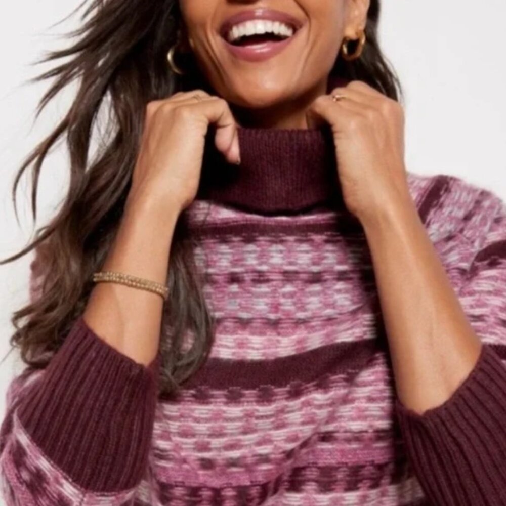 Like New Evereve Petra Multicolor Burgundy Striped Cowl Neck Sweater - Small